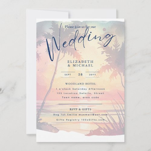  Beach Coastal Destination Sunset Tropical Wedding Invitation