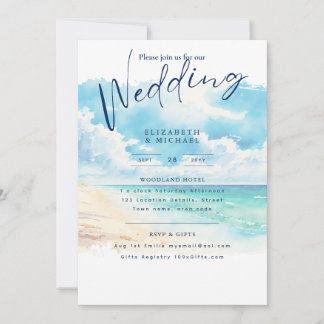  Beach Coastal Destination Sunset Tropical Wedding Invitation