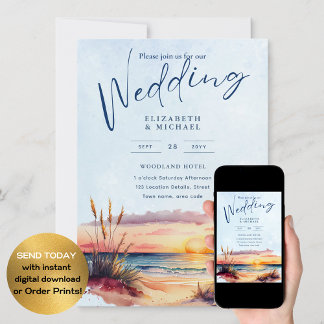  Beach Coastal Destination Sunset Tropical Wedding Invitation