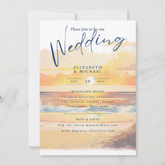  Beach Coastal Destination Sunset Tropical Wedding Invitation