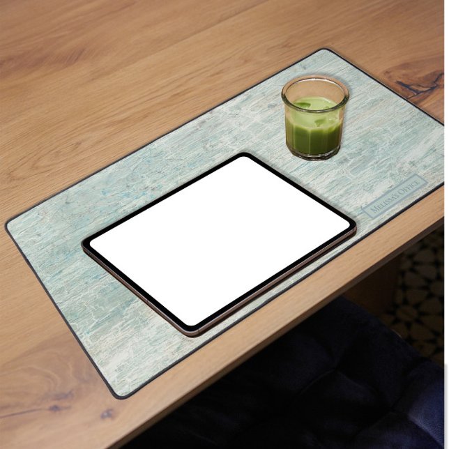 Beach Coastal Driftwood Aqua Blue Rustic Wood Name Desk Mat (Creator Uploaded)