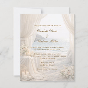 Beach coastal elegant romantic wedding invitation