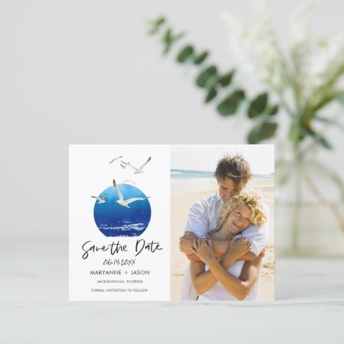Beach Coastal Florida Wedding Save the Date Announcement Postcard