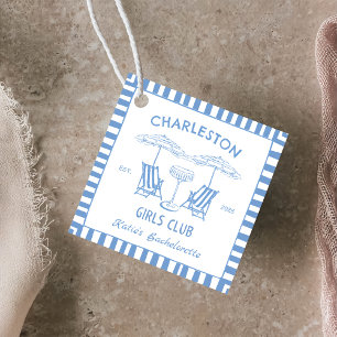 Beach Coastal Handdrawn Blue Bachelorette Party Favor Tags