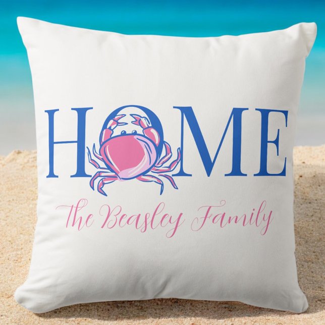 Beach Coastal Home Crab Family Name Throw Pillow (Creator Uploaded)