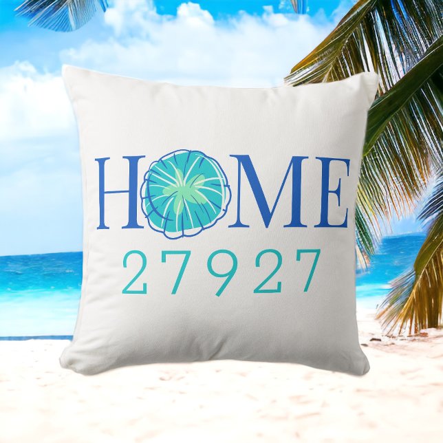 Beach Coastal Home Sand Dollar Custom Zip Code Throw Pillow (Creator Uploaded)