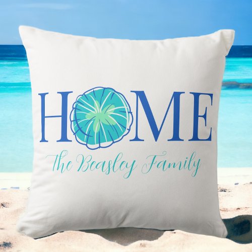 Beach Coastal Home Sand Dollar Family Name Throw Pillow