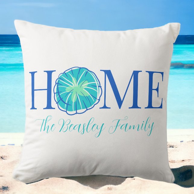 Beach Coastal Home Sand Dollar Family Name Throw Pillow (Creator Uploaded)