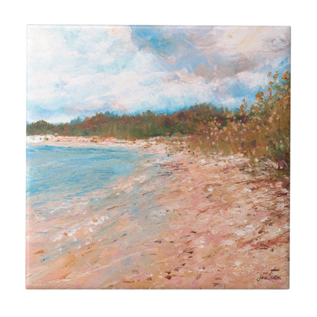 Beach Coastal Michigan Shoreline Art Ceramic Tile (Front)