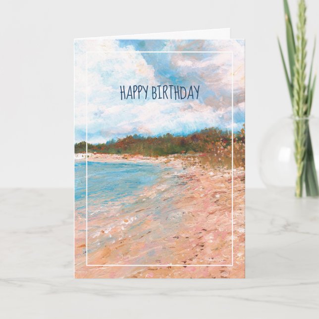 Beach Coastal Michigan Shoreline Happy Birthday  Card (Front)