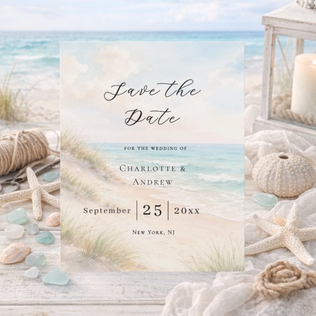 Beach coastal modern budget wedding Save the Date Flyer (Creator Uploaded)