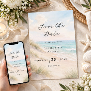 Beach coastal modern wedding save the date