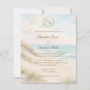 Beach coastal monogrammed wedding invitation