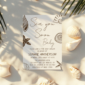 Beach Coastal Neutral Sea You Soon Baby Shower Invitation