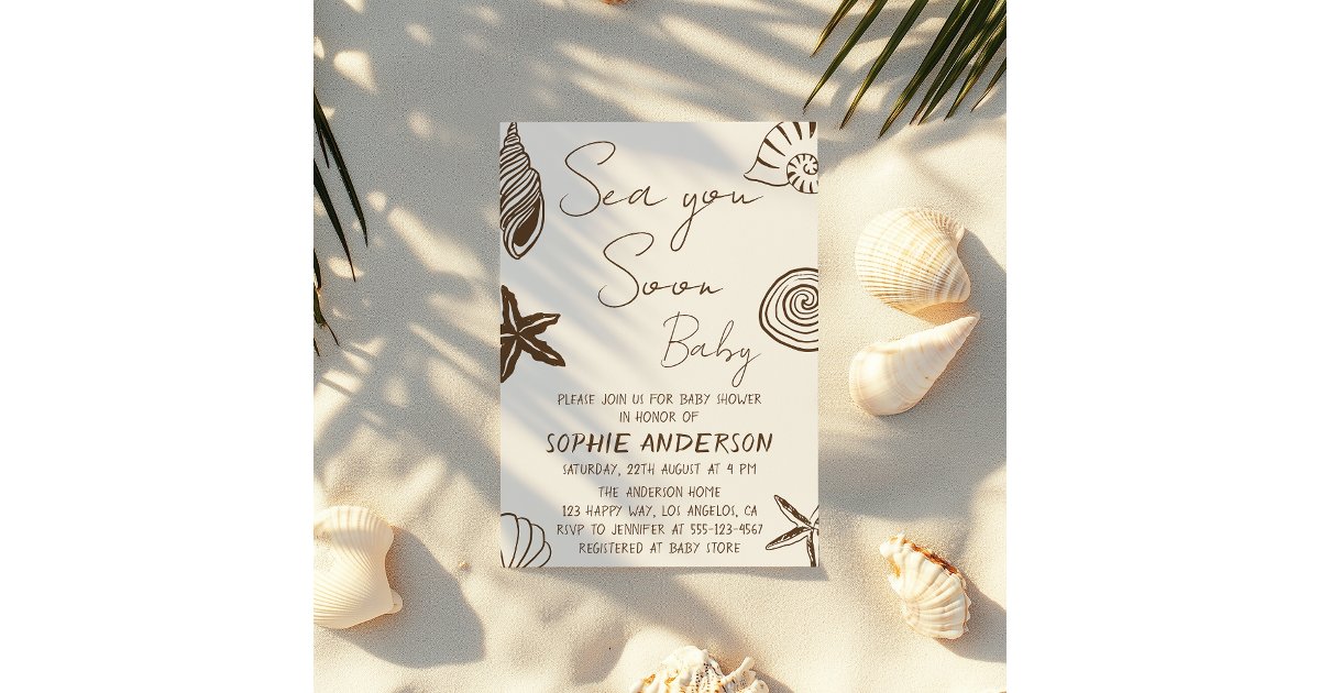 Beach Coastal Neutral Sea You Soon Baby Shower Invitation | Zazzle