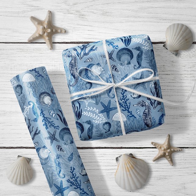 Beach Coastal Ocean Blue Sea Life Wrapping Paper (Creator Uploaded)