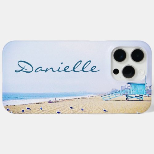 Beach Coastal Ocean Seagulls Photo Name Script iPhone 15 Pro Max Case