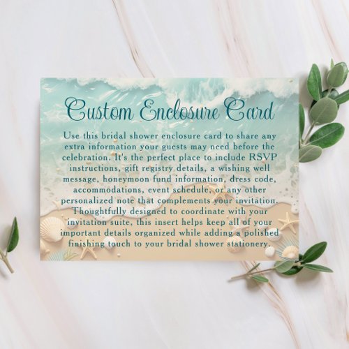 Beach Coastal Ocean Theme Bridal Shower Custom Enclosure Card