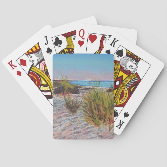 Beach Coastal Painting Pink Poker Cards (Back)