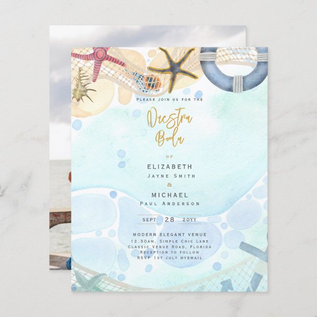 Beach Coastal Photo Nuestra Boda Invitation (Front/Back)