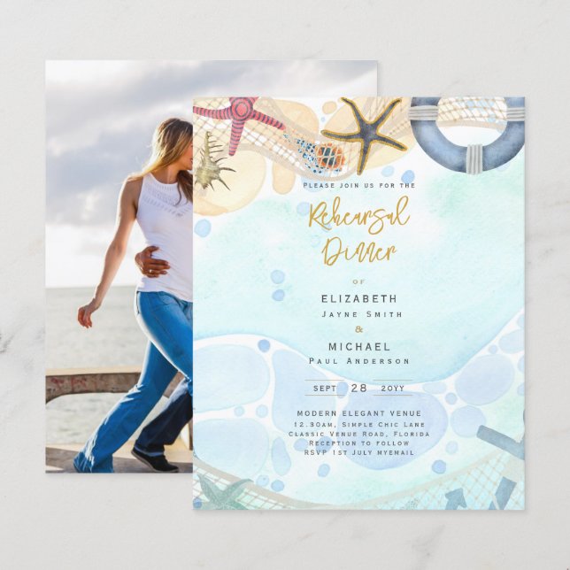 Beach Coastal Photo Rehearsal Dinner Invitation (Front/Back)
