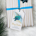 Beach Coastal Sea Turtle Merry Christmas  Gift Tags<br><div class="desc">This coastal themed gift tag is the perfect match for the Tropical Beach Christmas Sea Turtle Glitter Wrapping Paper, and features a watercolor turquoise blue sea turtle on an abstract beach background with a faux gold glitter sparkly wave, and gold Merry Christmas. Check out the collection for more matching products,...</div>