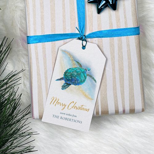 Beach Coastal Sea Turtle Merry Christmas  Gift Tags