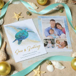 Beach Coastal Seas n Greetings Sea Turtle 3 Photo Holiday Card<br><div class="desc">This coastal themed Christmas card features a watercolor turquoise blue sea turtle on an abstract beach background with a faux gold glitter sparkly wave, and gold Seas & Greetings. On the back are 3 photo templates to easily personalize the cards with your favorite family photos. Check out the collection for...</div>