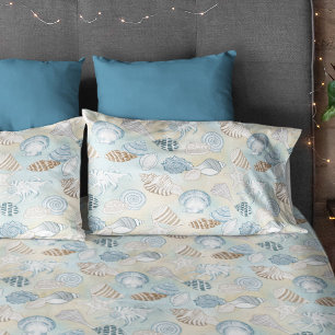Beach Coastal Seashells Pattern Pillow Case
