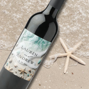 Beach Coastal Seaside Personalized Wedding Wine Label