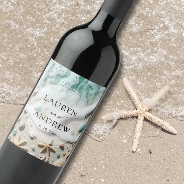 Beach Coastal Seaside Personalized Wedding Wine Label (Creator Uploaded)