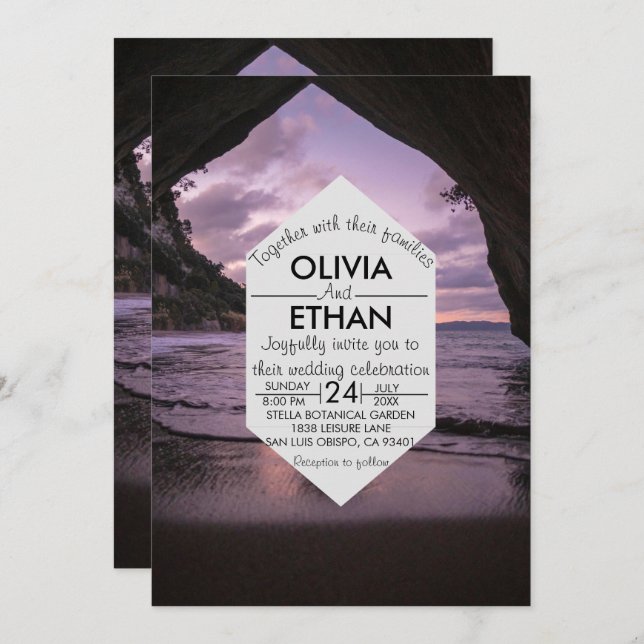 Beach Coastal Seaside Summer Navy Wedding Invitation (Front/Back)