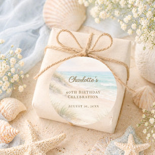 Beach coastal summer birthday classic round sticker