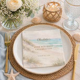 Beach coastal summer birthday napkins