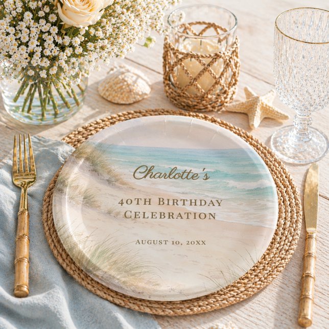 Beach coastal summer birthday paper plates (Creator Uploaded)