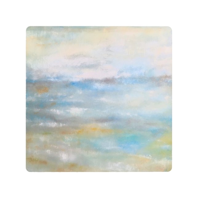 Beach coastal theme abstract painting metal print (Front)