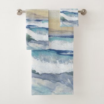 Beach Coastal Wave Ocean Watercolor Home Decor Bath Towel Set by AudreyJeanne at Zazzle