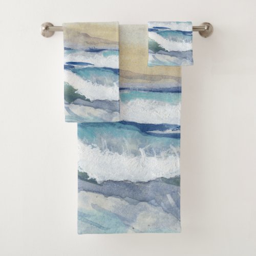Beach Coastal Wave Ocean Watercolor Home Decor Bath Towel Set
