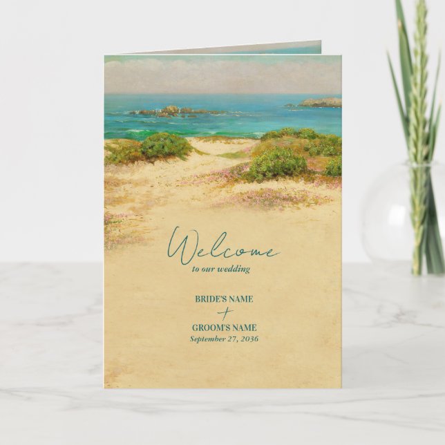 Beach Coastal Wedding Destination Order of Service Program (Front)