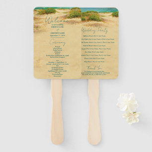 Beach Coastal Wedding Destination Program Hand Fan