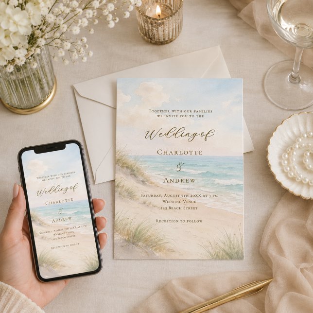Beach coastal wedding invitation (Creator Uploaded)
