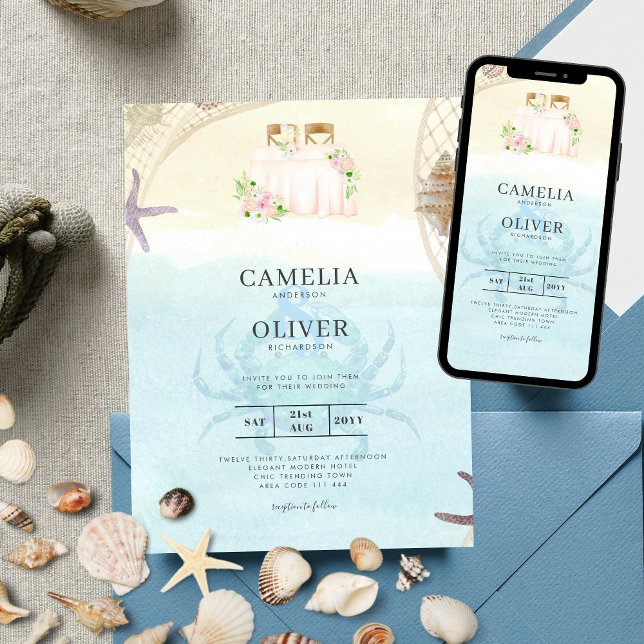 Beach Coastal Wedding Invitation Sand Ocean Life (Creator Uploaded)