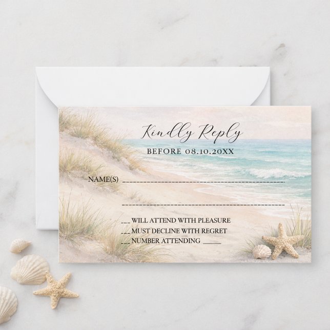 Beach coastal wedding response RSVP Note Card (Creator Uploaded)