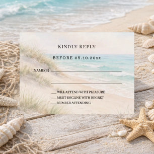 Beach coastal wedding response RSVP Note Card