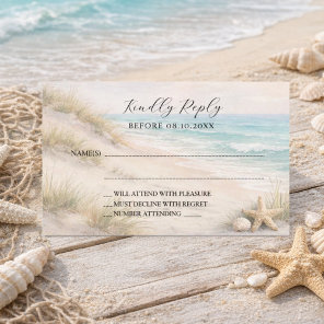 Beach coastal wedding response RSVP Note Card