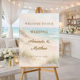 Beach coastal wedding welcome foam board