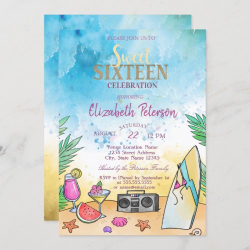 Beach Cocktail Fruits Summer Sweet 16 Party Invitation