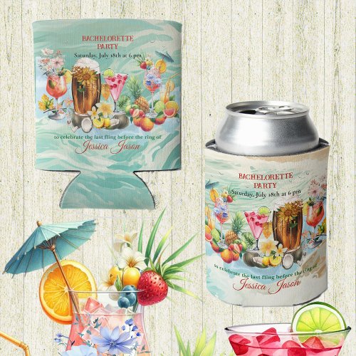 Beach Cocktails Tropical Fruits Bachelorette Party Can Cooler