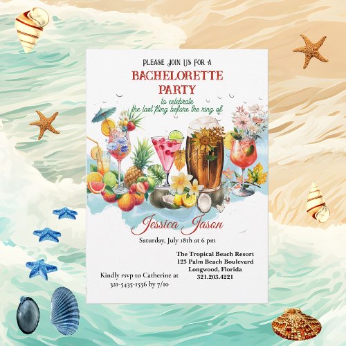 Beach Cocktails Tropical Fruits Bachelorette Party Invitation