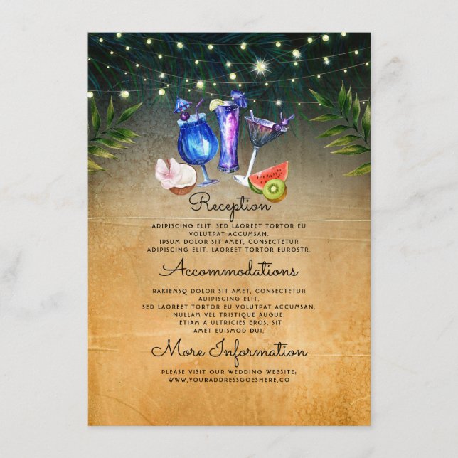 Beach Cocktails Wedding Information Guest Enclosure Card (Front)